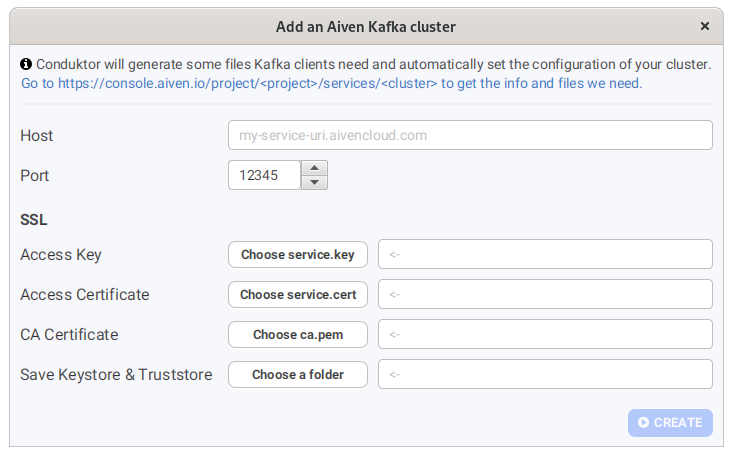 Screenshot of the cluster configuration screen