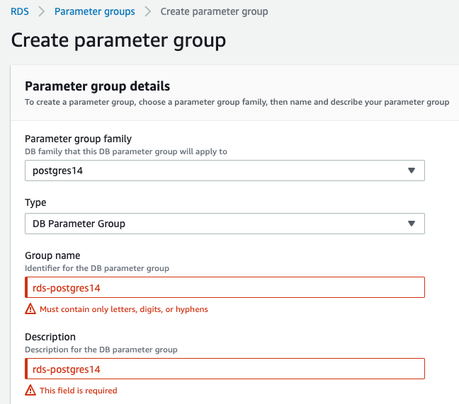 RDS PostgreSQL parameter group