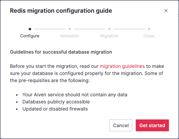 Screenshot of the database migration wizard
