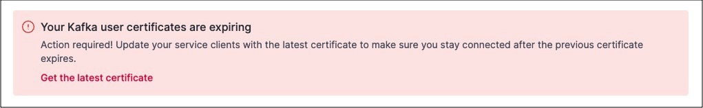 Apache Kafka service user SSL certificate expiring message